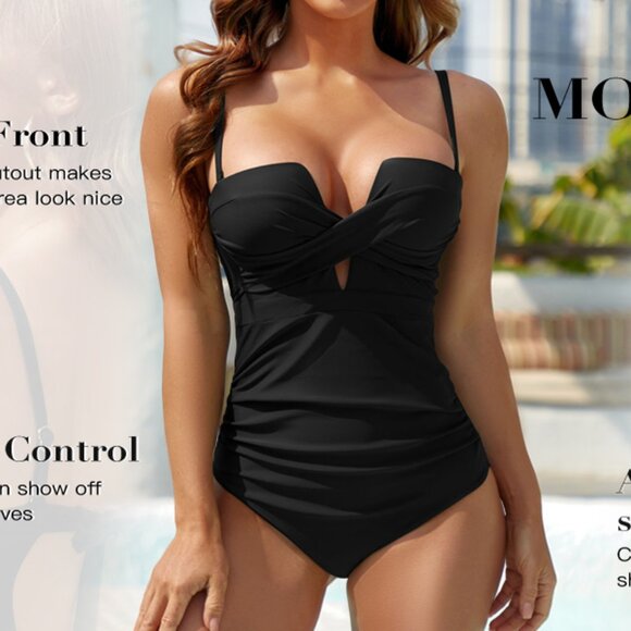 Eomenie Women's Push Up Wrap Swimsuit Medium Black - Picture 7 of 7